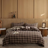 EAVD Vintage Style Brown&Blue Buffalo Plaid Duvet Cover Set Queen Soft 100% Cotton Muslin Blue Brown Grid Gingham Bedding Set with 2 Pillowcases Farmhouse Gingham Duvet Cover with Zipper Closure EAVD