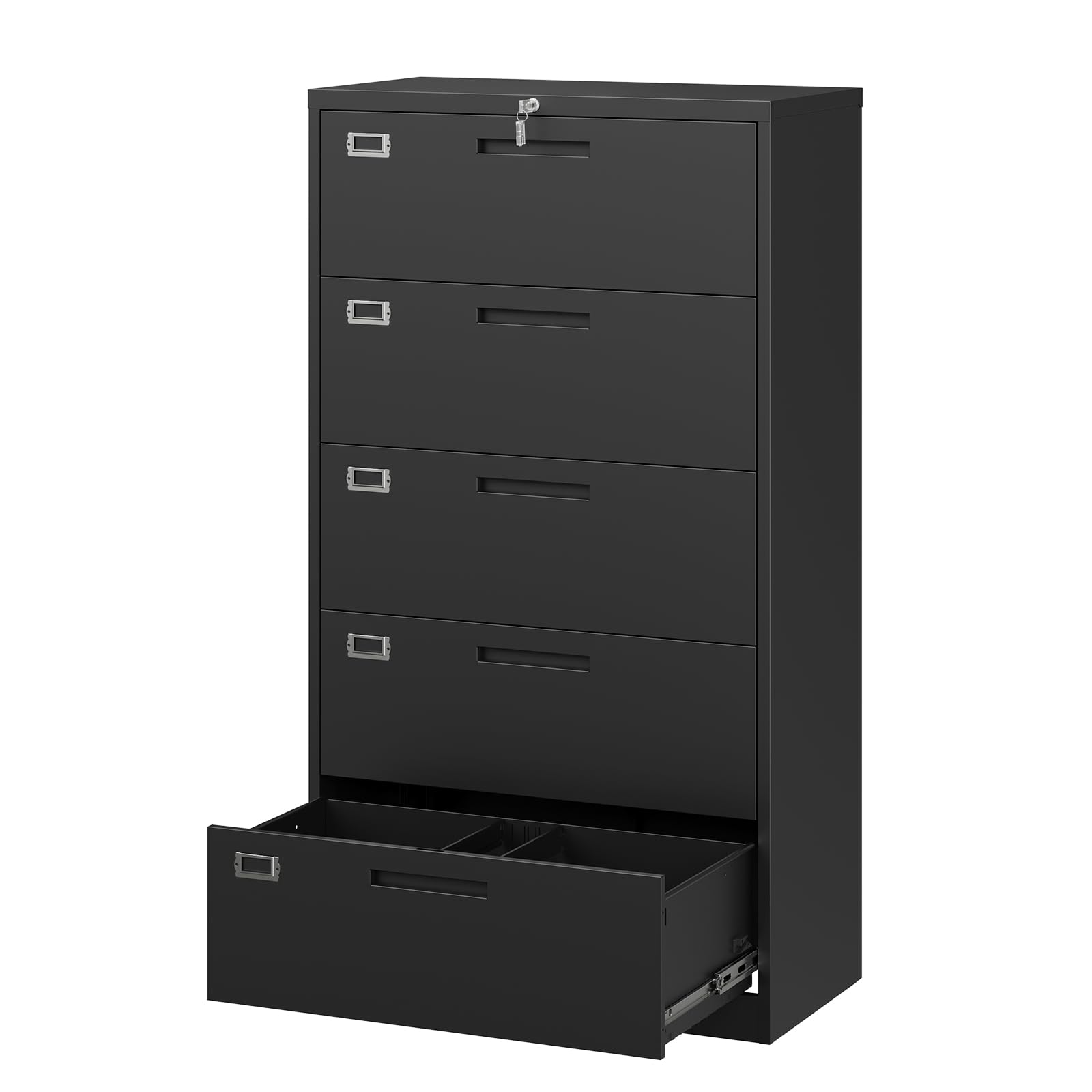 MIIIKO Lateral File Cabinet with Lock, 5 Drawer Metal File Cabinets 35.4" Wide, Home Office Locking Filing Cabinets for Legal Letter File Folders - WoodArtSupply