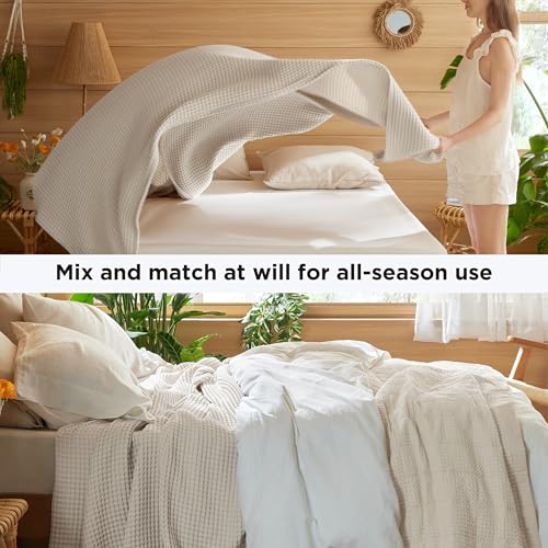 Bedsure 100% Cotton King Size Blanket for Spring Summer, Ultra Soft Waffle Weave King Blanket for Bed, Thin Lightweight Breathable Bedding Gifts for Women, Men, Teens, Linen Beige, 108" x 90" Bedsure