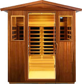 LTCCDSS Ultra-Low EMF Outdoor Mahogany Sauna 4 Person Far Infrared Sauna for Home EMF Average 0.5 mG, Withstand Outdoor Temp -10℉-149℉ Chromotherapy, Bluetooth Speaker LTCCDSS