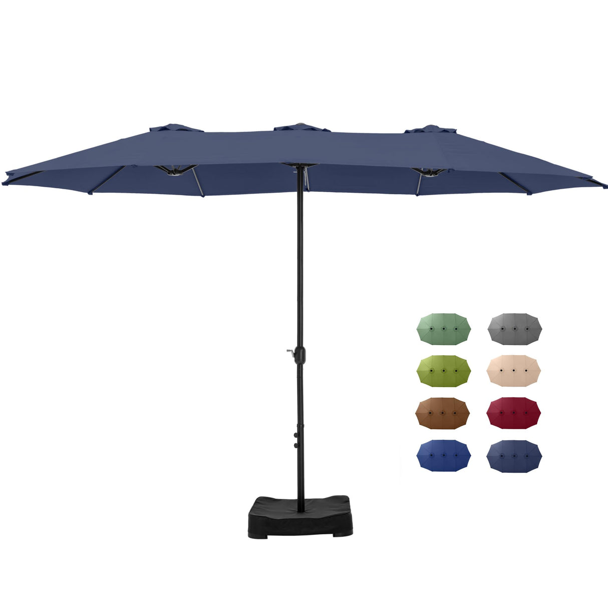 GREEN PARTY 15 ft Rectangle Patio Umbrella with Base Included, Double-Sided Table Umbrella with Crank, Large Outdoor Umbrellas for Patio Poolside Garden Backyard, Navy Blue GREEN PARTY