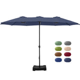 GREEN PARTY 15 ft Rectangle Patio Umbrella with Base Included, Double-Sided Table Umbrella with Crank, Large Outdoor Umbrellas for Patio Poolside Garden Backyard, Navy Blue GREEN PARTY