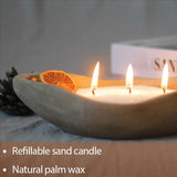 GrusoSP Reusable Wooden Dough Bowl Candle with Pearled Candle Sand 18 Oz Unscented Candle Refill Kit DIY Candle Making Kit Powder Candle with 30 Wicks (White) GrusoSP
