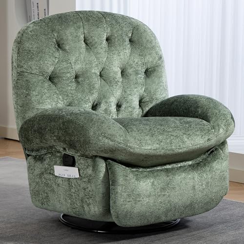AISALL Recliner Chair for Adults, 360° Swivel Manual Recliner with Side Pocket, Nursery Rocking Chair with Comfortable Chenille Arms and Back for Living Room, Bedroom, Reading (Green)