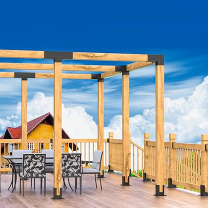 Wilkblck Woodwork Pergola Kit - Elevated Wood Stand T Brackets - Modular Sizing Pergola Brackets Hardware for 4 x 4 Lumber, 2 Pack - WoodArtSupply