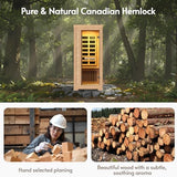 ENSTVER Infrared Wood Sauna 5.4Ft 1 Person, Luxury Full Spectrum Far Infrared Sauna Features Low EMF 1240w 7-Light Dynamic & Music Speakers, Canadian Hemlock Dry Indoor Saunas for Home & Gym ENSTVER