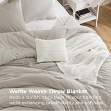 Bedsure 5 Pieces Cotton Comforter Set with Waffle Throw Blanket - Soft Breathable Bedding Set for All Seasons, Beige Queen Comforter, Pillow Shams, White 100% Cotton Blanket, Throw Pillow Bedsure