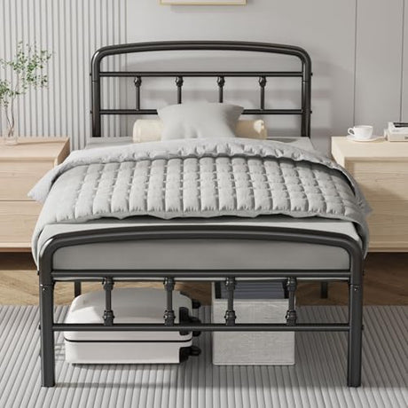 Blbeed Metal Twin Bed Frames,1500 Lbs Heavy Duty Bed Frames with Headboard,Noise-Free Design & 12" Underbed Storage,No Box Spring Needed/Tool-Free Assembly Blbeed