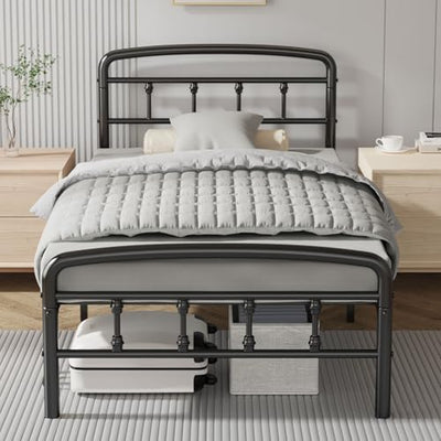 Blbeed Metal Twin Bed Frames,1500 Lbs Heavy Duty Bed Frames with Headboard,Noise-Free Design & 12" Underbed Storage,No Box Spring Needed/Tool-Free Assembly