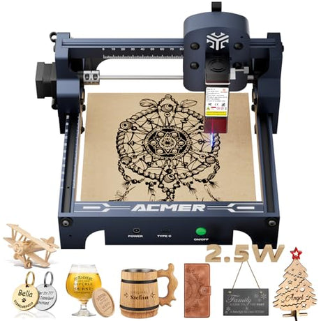 ACMER S1 Laser Engraver, 2500mW Laser Engraver Machine Higher Accuracy Lazer Cutter and Engraving Machine with Working Area 130x130mm,0.04mm Laser Spot Engraving Machines & Tools ACMER