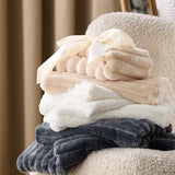 Bedsure Fluffy Duvet Cover Set - Ultra Soft Plush Shaggy Comforter Cover King Size, Warm Flannel Fleece Bed Sets for Winter, 3 Pieces (Striped Pattern, Coconut White) Bedsure