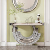 42.9"W x 31.5"H Mirrored Entryway Console Table with C-Shaped, Silver Crushed Diamond Hallway Table, Modern Handcraft Glass Couch Table Behind Sofa, Foyer Table for Living Room, Entrance and Corridor Neftis