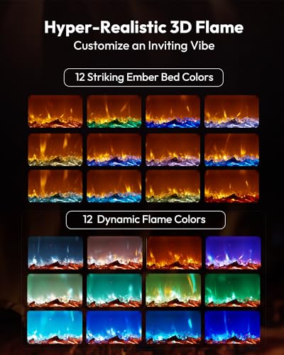 EUHOMY 60 Inch Electric Fireplace Recessed Wall Mounted with Remote Control, Fireplace Heater with Adjustable Flame Color, Linear Fireplace with Timer, Log & Crystal, 750/1500W (2026 Upgrade) E EUHOMY