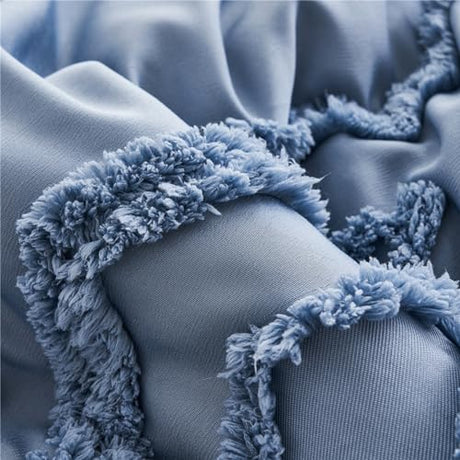KAKIJUMN Blue Tufted 7-Piece Queen Comforter Set, Shabby Chic Boho Comforter and Sheet Set, All Season Soft Microfiber Complete Bedding Set KAKIJUMN