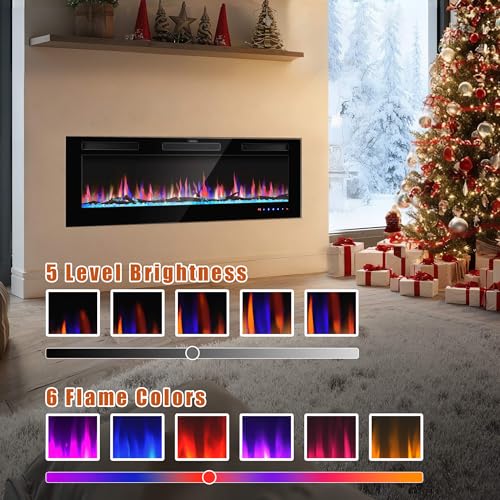 Jarka&Co 50" Electric Fireplace Insert-Wall Mounted Fireplace and Recessed Fireplace Electric with Remote Control, Timer, Low Noise, Multicolor Flames, 750 | 1500W Jarka&Co