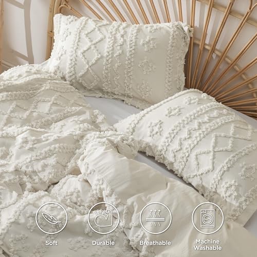 Bedsure Boho Twin Duvet Cover, Soft & Comfortable Elegant Design Boho Bedding for Decoration, Machine Washable Comforter Cover for All Seasons,Includes 1 Duvet Cover & 1 Pillow Sham,Beige Bedsure
