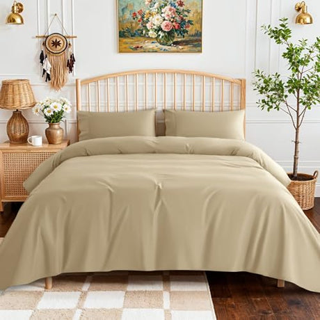 SONORO KATE 100% Egyptian Cotton Sheets - 800 Thread Count, 5-Star Hotel Sateen Weave Bed Sheets, Cooling, Soft & Breathable Bed Sheets Set, Fits 16" Deep Pocket - 4 PC (Beige,King) SONORO KATE