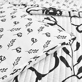 Lush Decor Scandinavian Floral Quilt Queen Size Reversible 3 Piece Set Full/Queen Black & White - Floral Bedding Set Queen Quilt - White Bedding Lush Decor
