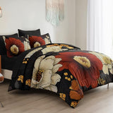 Xruibed Black Floral Comforter Set Queen Size 7 Pieces Bed in a Bag Flower Bedding Sets Lightweight Boho Bed Set with Sheet,Pillowcases&Shams for All Season Xruibed