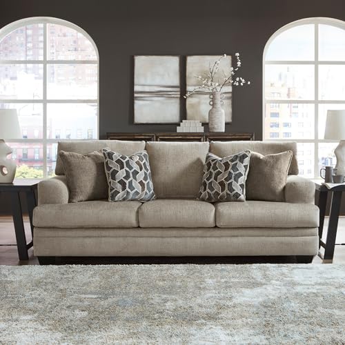 Signature Design by Ashley Stonemeade Contemporary Sofa Sleeper with Folding Gel Memory Foam Mattress, Reversible Cushions and 4 Accent Pillows, Queen, Light Brown Signature Design by Ashley