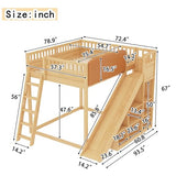Bellemave Bunk beds Full Over Full with Slide and Stair and upholstered headboard, Low bunk/loft Bed for Kids，Natural Bellemave