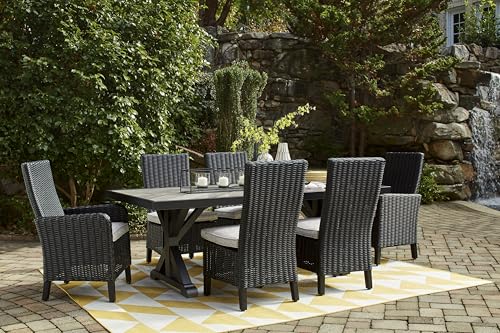 Signature Design by Ashley Beachcroft Casual Weather Resistant Outdoor Arm Chair with Cushion, Set of 2, Light Gray & Black Signature Design by Ashley