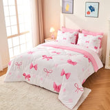 Wajade 7 Piece Pink Bow Bedding Set for Girls Kids Twin Size Comforter Set with Sheet and 2 Pillowcases 2 Pillow Shams Cute Girls Bed in a Bag as Birthday Choice Wajade