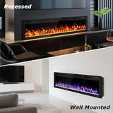 OFIKA Electric Fireplace Inserts Ultra-Thin Freestanding 750/1500W Electric Fireplace Heater Wall Mounted or Recessed Fireplace Electric with Adjustable Multicolor Flame,Timer (72 inch) OFIKA