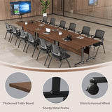 Folding Conference Table, Conference Room Tables for 6-12 Person, Modern Modular Training Table with 360° Silent Wheels, Large Mobile Foldable Seminar Meeting Tables for Office (6, Walnut, 47.2in) Jklmzpf