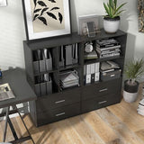 HOMES: INSIDE + OUT Apexa 4 Cube Storage Organizer Shelves, Stackable Wood Bookcase Fits Cubby Bins for Organization, Dorm Teen Room Decor & Home Office, Black HOMES: INSIDE + OUT