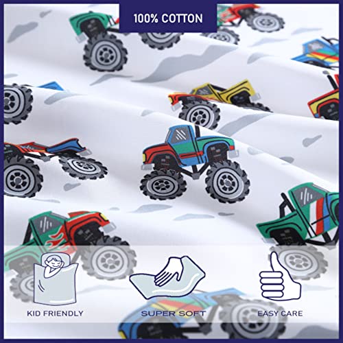 Poppy & Fritz Kids, Full Sheet Set, Stain Resistant Kids Bedding, Soft & Cozy Toddler Bedding Set (Trucks Grey, Full) Poppy & Fritz