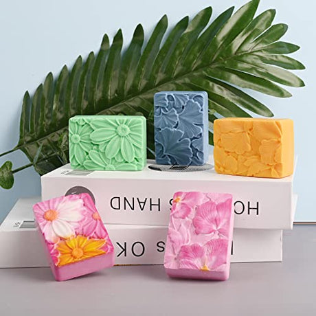 Moukiween Soap Molds Silicone, 3D Rectangular Flower Pattern Silicone Molds for Handmade Craft Soap, Bath Bombs, Chocolate Bars, DIY Candle, Polymer Clay Design Moukiween