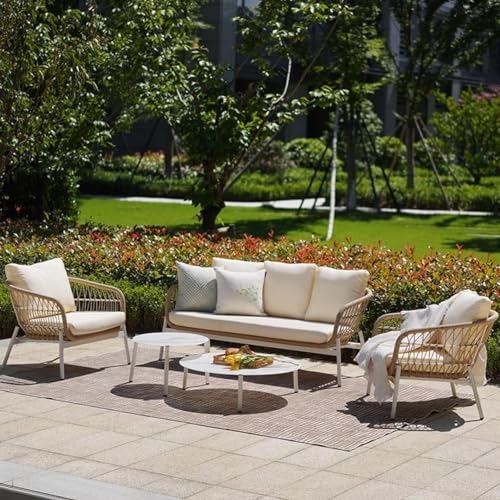 Wisteria Lane 5 Piece Outdoor Patio Furniture Sets, All-Weather Outdoor Conversation Set with Aluminum Frame, Patio Couch Sofa with Nesting Coffee Table and Cushions for Backyard, Balcony, Be - WoodArtSupply