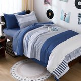 Cottolester Twin Size Comforter Navy Blue Striped Comforters for Boys&Girls,7 Pieces Bed in A Bag Simple Neutral-Style Bedding Sets for Kids Teen Cottolester