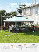 Hipicute 13 X 13FT Pop Up Gazebo, Canopy Tent, Gazebos on Clearance,Patio Folding Canopy with Mosquito Netting - Backyard Tent for Party, Wedding,Outdoor Dining, Patio, Backyard(Light Blue+Light Grey) Hipicute