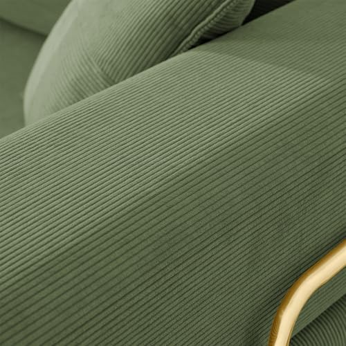 Antetek 78" Convertible Futon Sofa Bed, 3-Seater Modern Corduroy Foam Floor King Size Bed Foldable Sleeper Lounge Loveseat Sofa Couch with 2 Throw Pillows for Living Room Bedroom Guest Room, Green Antetek