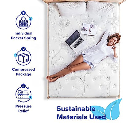 Olee Sleep Queen Mattress, 13 Inch Hybrid Mattress, Gel Infused Memory Foam, Pocket Spring for Support and Pressure Relief, CertiPUR-US Certified, Bed-in-a-Box, Firm, Queen Size