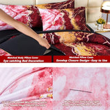PERFEMET 6-Piece Marble Queen Comforter Red and Gold Bed in A Bag Set Abstract Burning Mountain Marble Bed Comforter Set Soft Luxury Retro Artwork Tie Dye Bed Set(Red, Queen) PERFEMET
