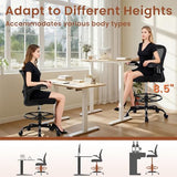 AreShark Drafting Office Chair - Ergonomic Tall Office Chair with Adjustable Footrest Ring - Counter Height Adjustable Rolling Standing Desk Chair with Lumbar Support and Flip-up Armrests for Home AreShark