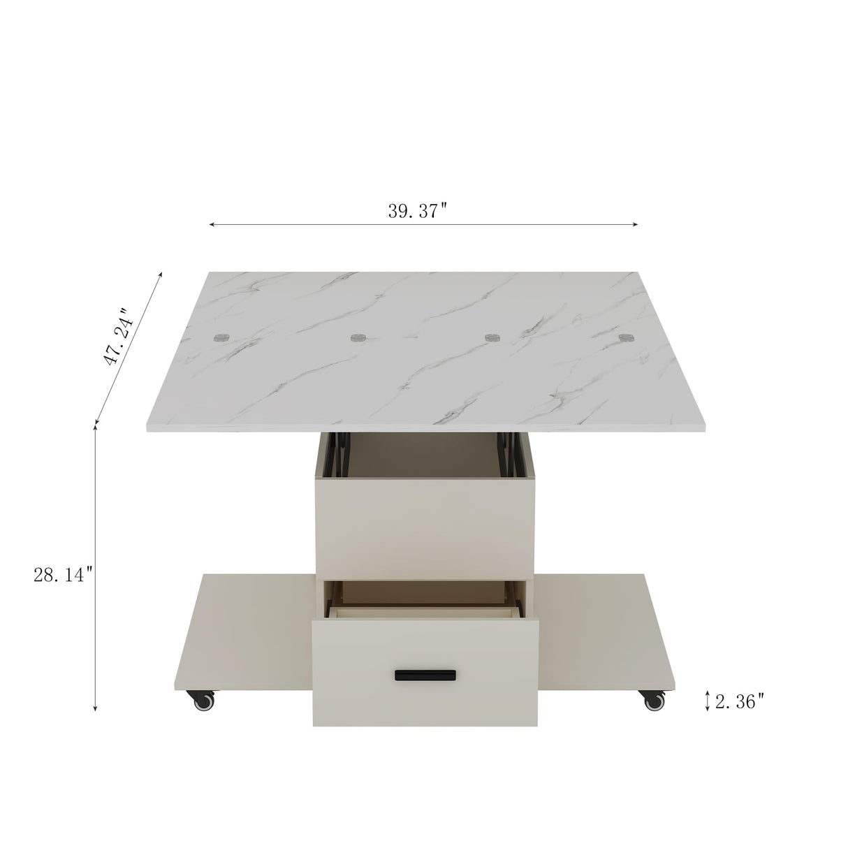 HEIGHYOXP Lift-Up Coffee Table with 4 Stools Set for Living Room Expandable 1 Hidden Storage + 2 Drawers Space Saving Folding Table HEIGHYOXP