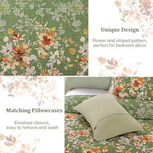 Dobuyly Green Floral Quilt Set King Size, Botanical Flowers Bedspreads Coverlet Set, 3 Pieces Soft Lightweight Microfiber Quilt Bedding Set for All Seasons 110"x90" Dobuyly