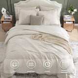 MaiRêve Full Size Comforter Set Beige, Crinkle Textured Design Boho Bedding Set 7 Pieces Bed in A Bag, All Season Geometric Comforter Set with Sheets, Pillowcases & Shams MaiRêve