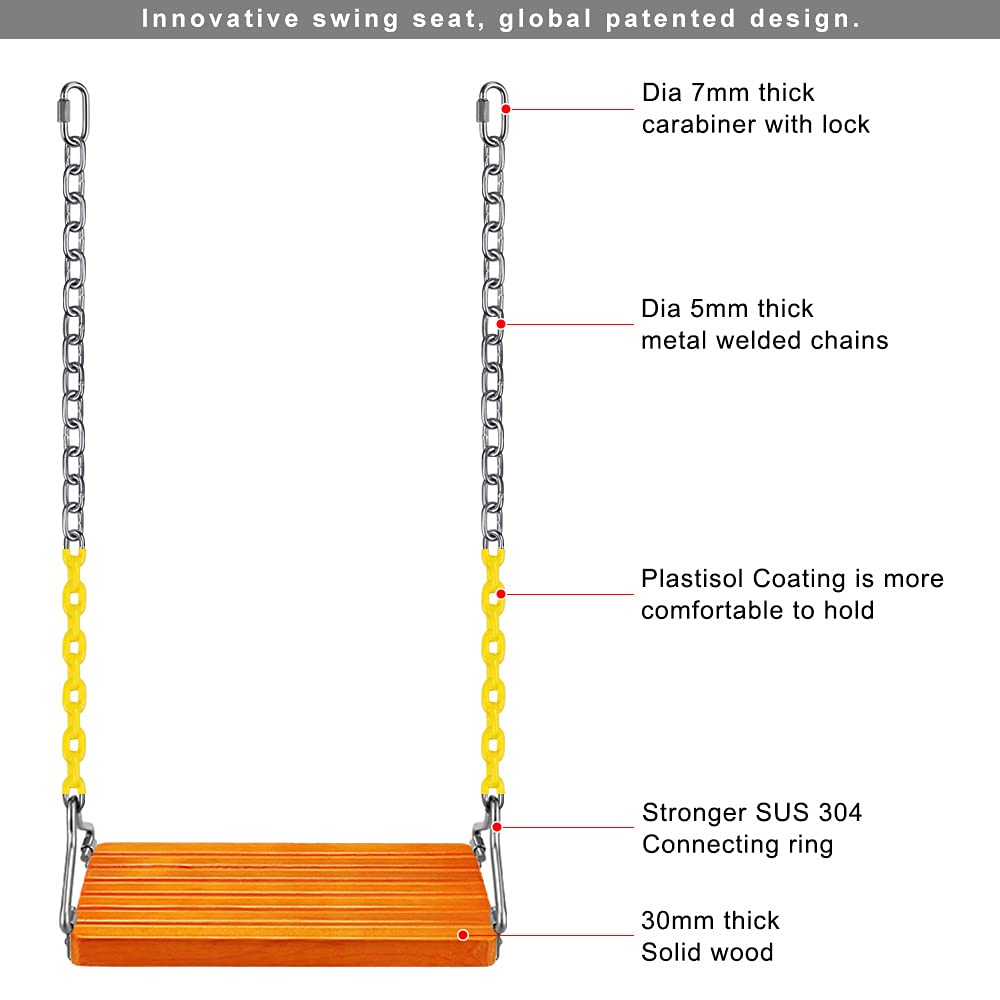 SELEWARE Wooden Swing Set, Wood Tree Swing Seat with Chain, Wood Swing Set Seat Accessories for Adult Kid Indoor Outdoor Playground Backyard - WoodArtSupply