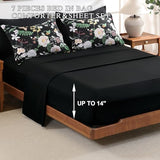 Anibedding 7Pieces Floral Queen Size Comforter Set, Garden Plant Flower Style Bed in a Bag Black White Bedding Comforter Set with Pillow Case for Bedroom Anibedding