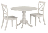 East West Furniture DLBO3-WHI-W 3 Piece Dining Room Table Set Contains a Round Kitchen Table with Dropleaf and 2 Dining Chairs, 42x42 Inch, Linen White East West Furniture