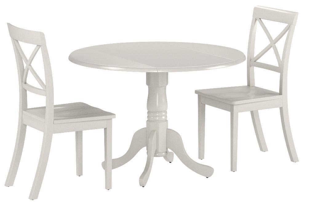 East West Furniture DLBO3-WHI-W 3 Piece Dining Room Table Set Contains a Round Kitchen Table with Dropleaf and 2 Dining Chairs, 42x42 Inch, Linen White - WoodArtSupply