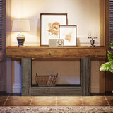 Tribesigns 63" Console Table, Farmhouse 2-Tier Entryway Table with U-Shaped Base, Narrow Long Wood Sofa Table Behind Couch Table for Living Room, Hallway, Foyer, Vintage Brown & Gray Tribesigns