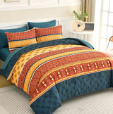 WONGS BEDDING Boho Comforter Set Queen Size,7 Pieces Bed in a Bag Bohemian Striped Bedding Set,Burnt Orange Paisley Floral Comfortet and Sheet Set,Soft Microfiber Bedding Sets for All Season WONGS BEDDING