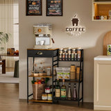 Rustic Brown Coffee Bar Cabinet with Drawer - 3-Tier Coffee Stand Station for Small Spaces Jakyitvi