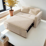 YITAHOME 55" Convertible Sofa Bed, Velvet Sleeper Sofa with Pull-Out Bed, 3-in-1 Futon Couch with Reclining Backrest and Side Pocket, Modern Loveseat for Living Room, Beige, Full Size YITAHOME